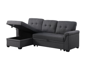 English Elm Lucca Tufted Linen Sleeper Sectional with Reversible Storage Chaise for Compact Rooms B061S00002