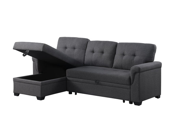 English Elm Lucca Tufted Linen Sleeper Sectional with Reversible Storage Chaise for Compact Rooms B061S00002