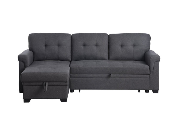 English Elm Lucca Tufted Linen Sleeper Sectional with Reversible Storage Chaise for Compact Rooms B061S00002