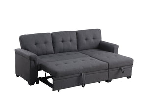 English Elm Lucca Tufted Linen Sleeper Sectional with Reversible Storage Chaise for Compact Rooms B061S00002