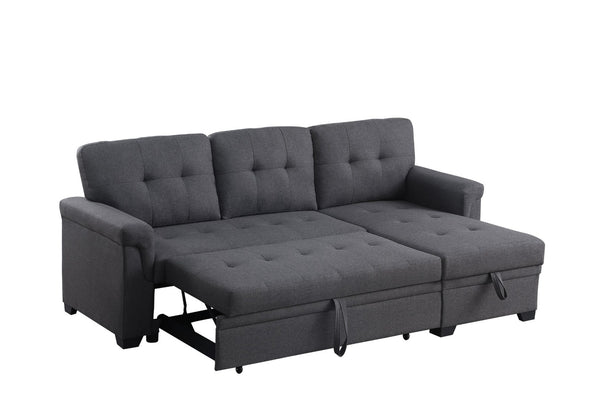 English Elm Lucca Tufted Linen Sleeper Sectional with Reversible Storage Chaise for Compact Rooms B061S00002