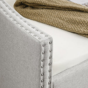 English Elm Twin Size Daybed With Trundle - Stylish Upholstered Sofa Bed With Tufted Back, Copper Nail Accents W1413S00006-GIGA