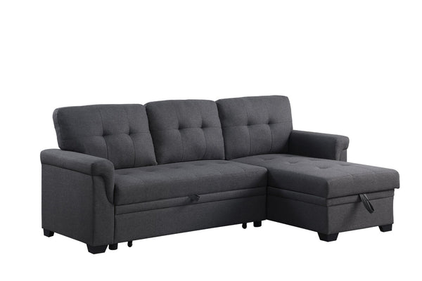 English Elm Lucca Tufted Linen Sleeper Sectional with Reversible Storage Chaise for Compact Rooms B061S00002