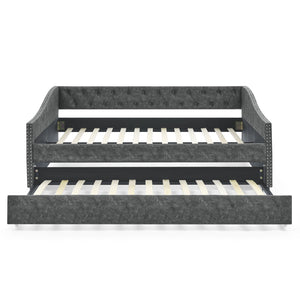 English Elm Full Size Daybed With Twin Trundle - Stylish Upholstered Sofa Bed With Tufted Design & Nailhead Trim W1413S00007