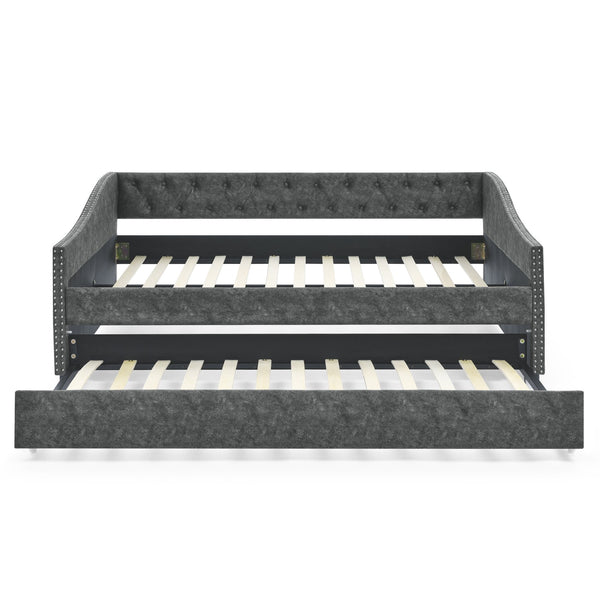 English Elm Full Size Daybed With Twin Trundle - Stylish Upholstered Sofa Bed With Tufted Design & Nailhead Trim W1413S00007