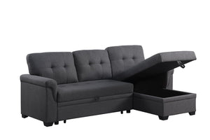English Elm Lucca Tufted Linen Sleeper Sectional with Reversible Storage Chaise for Compact Rooms B061S00002