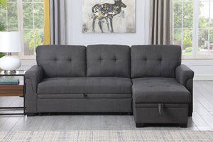 English Elm Lucca Tufted Linen Sleeper Sectional with Reversible Storage Chaise for Compact Rooms B061S00002