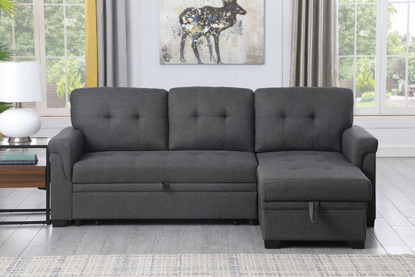 English Elm Lucca Tufted Linen Sleeper Sectional with Reversible Storage Chaise for Compact Rooms B061S00002