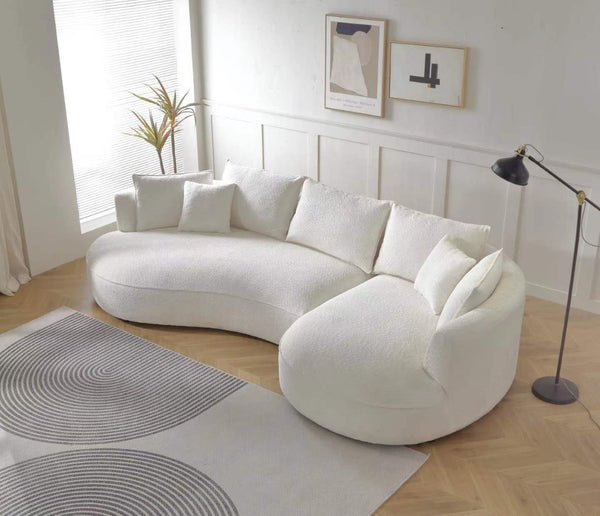English Elm Curved Boucle Sectional Sofa Cloud Silhouette 5 Seat Modern Living Room Couch W876S00130