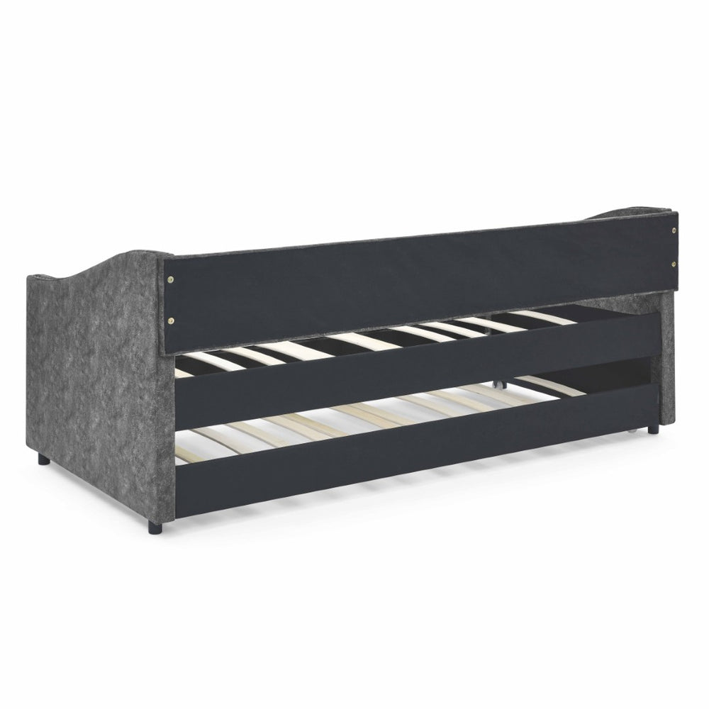 English Elm Twin Size Daybed With Trundle – Elegant Upholstered Sofa Bed, Button-Tufted Design In Grey Finish W1413S00005-GIGA