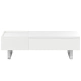 English Elm Multi-Functional Coffee Table With Lifted Tabletop, Contemporary Cocktail Table With Metal Frame Legs, High-Gloss Surface Dining Table For Living Room, White