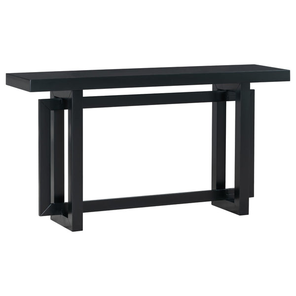 English Elm U_style Geometric Triple Frame Pine Veneer Console Table for Entryway or Living Room Black N711P230809B