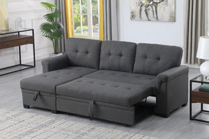English Elm Lucca Tufted Linen Sleeper Sectional with Reversible Storage Chaise for Compact Rooms B061S00002