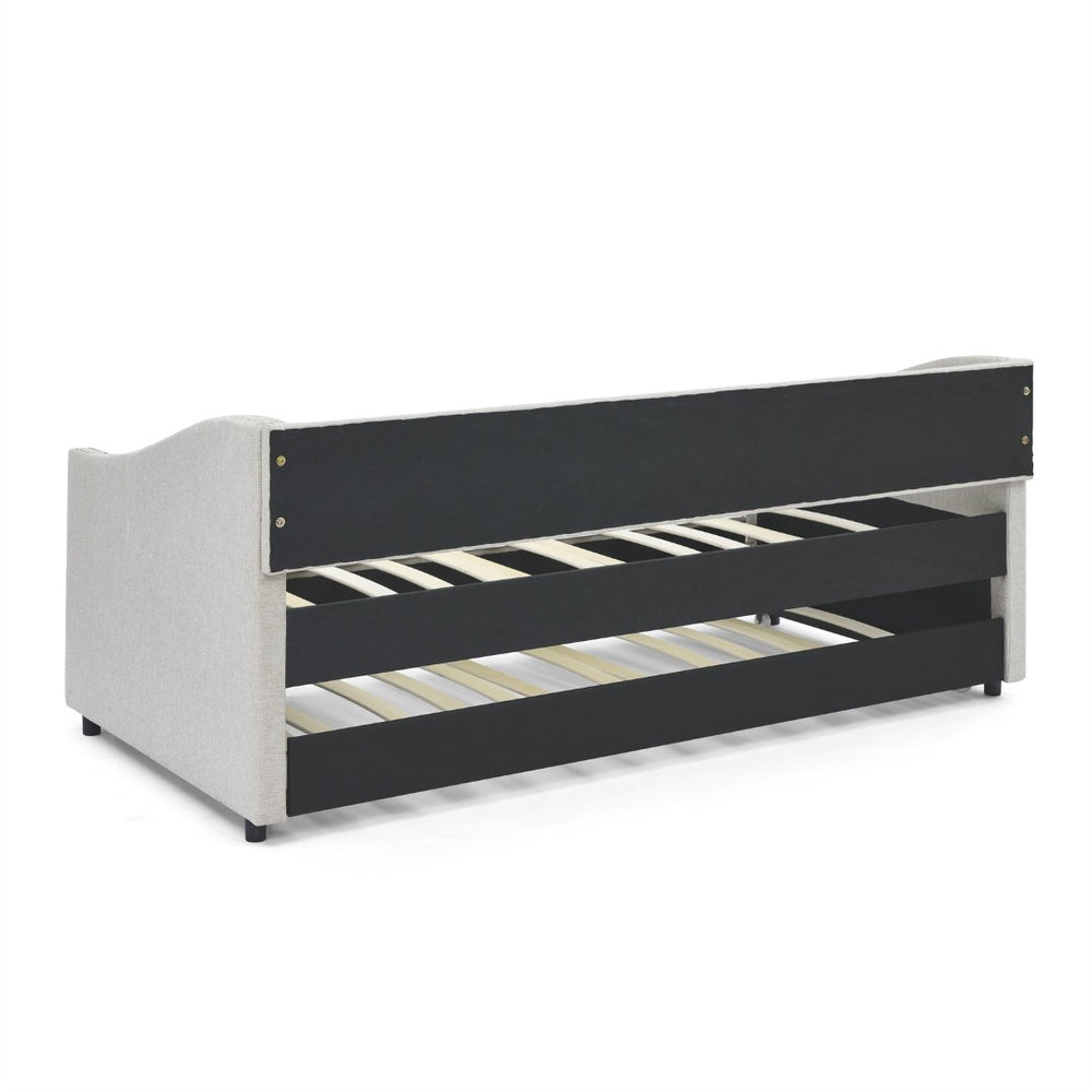 English Elm Twin Size Daybed With Trundle - Stylish Upholstered Sofa Bed With Tufted Back, Copper Nail Accents W1413S00006-GIGA