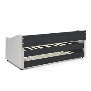 English Elm Twin Size Daybed With Trundle - Stylish Upholstered Sofa Bed With Tufted Back, Copper Nail Accents W1413S00006-GIGA