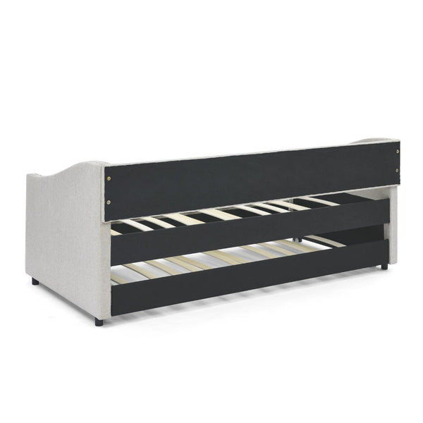 English Elm Twin Size Daybed With Trundle - Stylish Upholstered Sofa Bed With Tufted Back, Copper Nail Accents W1413S00006-GIGA