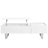 English Elm Multi-Functional Coffee Table With Lifted Tabletop, Contemporary Cocktail Table With Metal Frame Legs, High-Gloss Surface Dining Table For Living Room, White