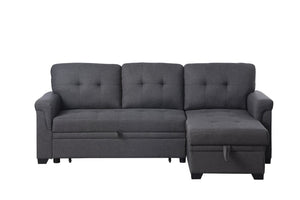 English Elm Lucca Tufted Linen Sleeper Sectional with Reversible Storage Chaise for Compact Rooms B061S00002