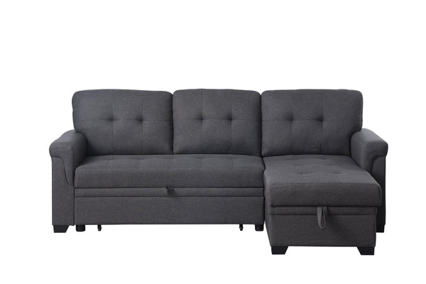 English Elm Lucca Tufted Linen Sleeper Sectional with Reversible Storage Chaise for Compact Rooms B061S00002