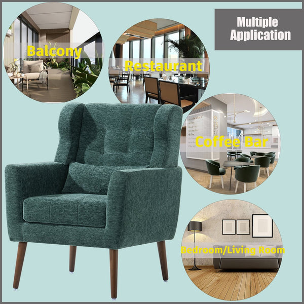 English Elm Modern Accent Chair with Chenille Upholstery, Ergonomic Padded Seat & Solid Wood Legs for Living Rooms Blackish Green W1028102387