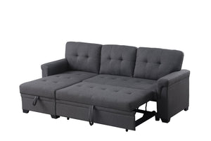 English Elm Lucca Tufted Linen Sleeper Sectional with Reversible Storage Chaise for Compact Rooms B061S00002