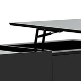 English Elm Multi-Functional Coffee Table With Lifted Tabletop, Contemporary Cocktail Table With Metal Frame Legs, High-Gloss Surface Dining Table For Living Room, Black