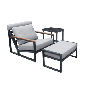 English Elm Recliner Patio Chair with Ottoman Aluminum Frame Teak Accents Waterproof Cushions W1889109347