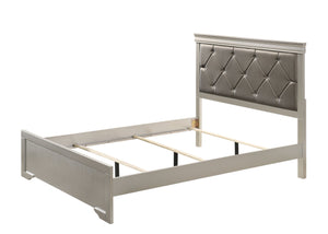 English Elm Modern Queen Size Panel Bed with Champagne Finish, Crocodile Texture PU Headboard, Tufted Elegance B011S00391