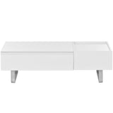 English Elm Multi-Functional Coffee Table With Lifted Tabletop, Contemporary Cocktail Table With Metal Frame Legs, High-Gloss Surface Dining Table For Living Room, White