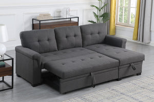 English Elm Lucca Tufted Linen Sleeper Sectional with Reversible Storage Chaise for Compact Rooms B061S00002