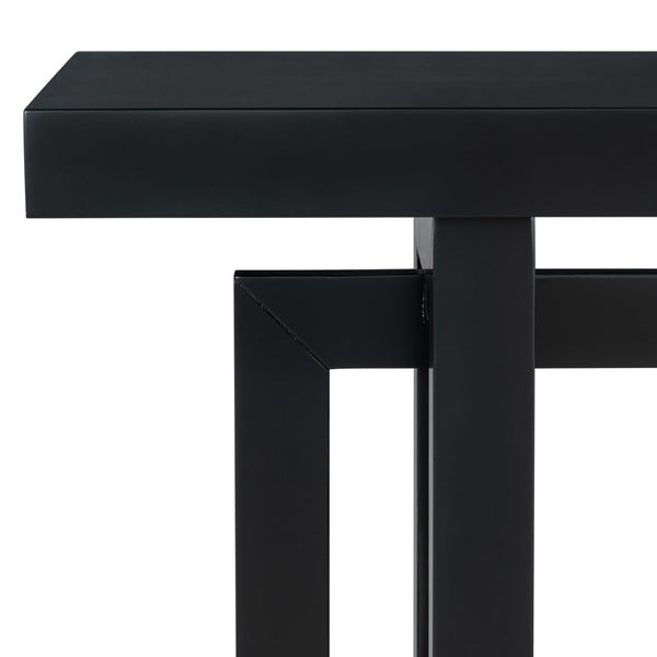 English Elm U_style Geometric Triple Frame Pine Veneer Console Table for Entryway or Living Room Black N711P230809B