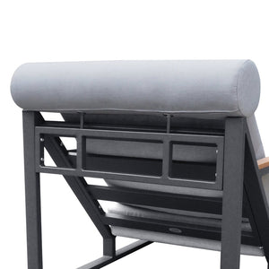 English Elm Recliner Patio Chair with Ottoman Aluminum Frame Teak Accents Waterproof Cushions W1889109347