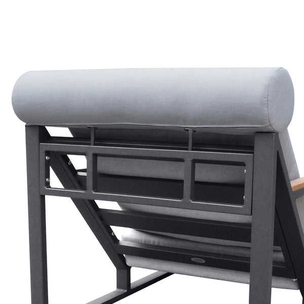 English Elm Recliner Patio Chair with Ottoman Aluminum Frame Teak Accents Waterproof Cushions W1889109347