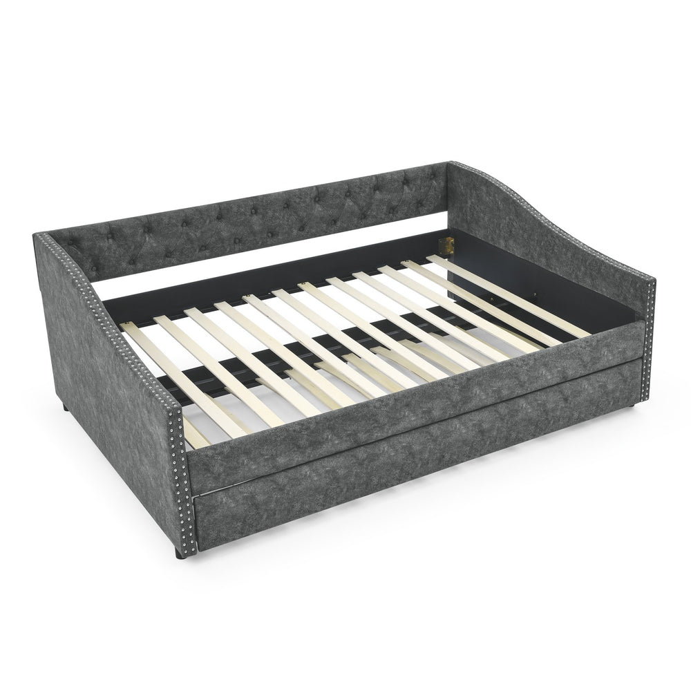 English Elm Full Size Daybed With Twin Trundle - Stylish Upholstered Sofa Bed With Tufted Design & Nailhead Trim W1413S00007