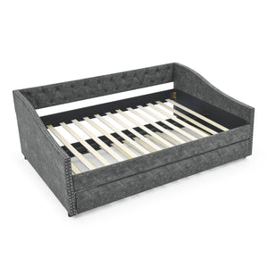 English Elm Full Size Daybed With Twin Trundle - Stylish Upholstered Sofa Bed With Tufted Design & Nailhead Trim W1413S00007