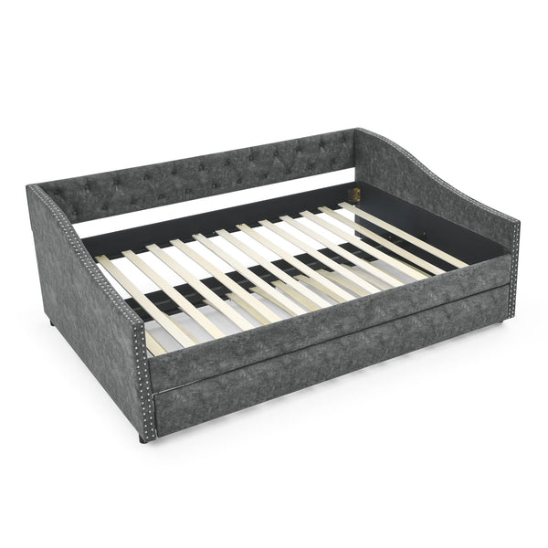 English Elm Full Size Daybed With Twin Trundle - Stylish Upholstered Sofa Bed With Tufted Design & Nailhead Trim W1413S00007