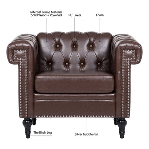 English Elm 1 Seater Quilted Pu Leather Accent Sofa with Pocket Spring Birch Legs Living Room W68085024