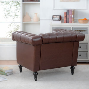 English Elm 1 Seater Quilted Pu Leather Accent Sofa with Pocket Spring Birch Legs Living Room W68085024