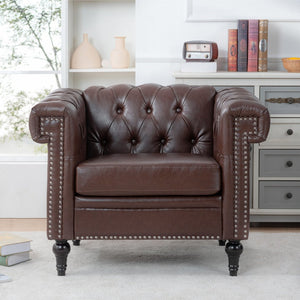 English Elm 1 Seater Quilted Pu Leather Accent Sofa with Pocket Spring Birch Legs Living Room W68085024