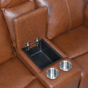 English Elm Steve Silver - Contemporary Power Reclining Sofa with Top-Grain Leather, USB Charging, Power Headrest & Footrest Brown B081109542