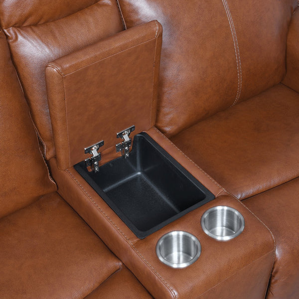 English Elm Steve Silver - Contemporary Power Reclining Sofa with Top-Grain Leather, USB Charging, Power Headrest & Footrest Brown B081109542