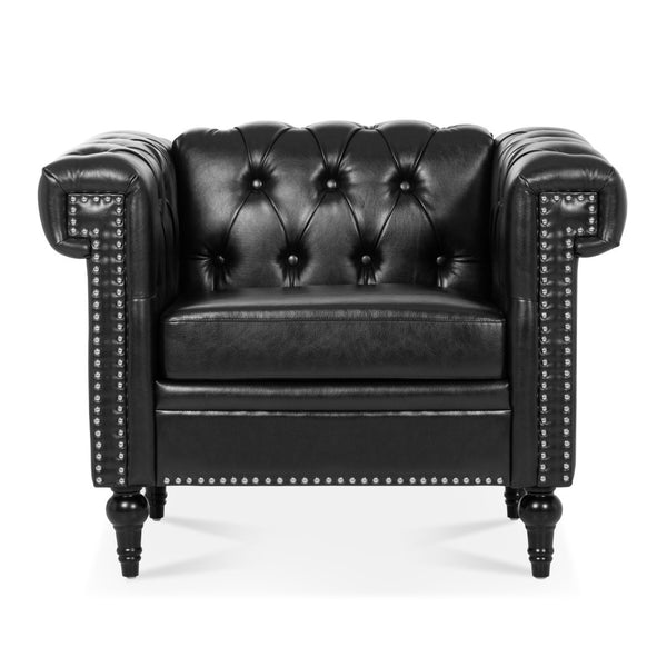 English Elm 1 Seater Pu Leather Accent Sofa with Quilted Back and Pocket Spring Support W680P451455