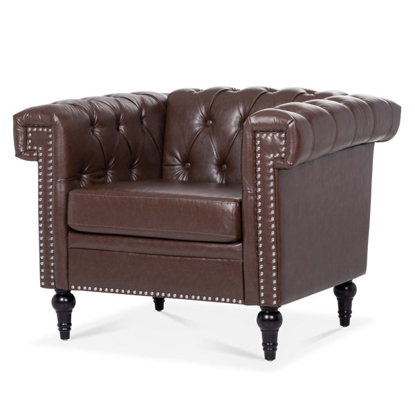 English Elm 1 Seater Quilted Pu Leather Accent Sofa with Pocket Spring Birch Legs Living Room W68085024
