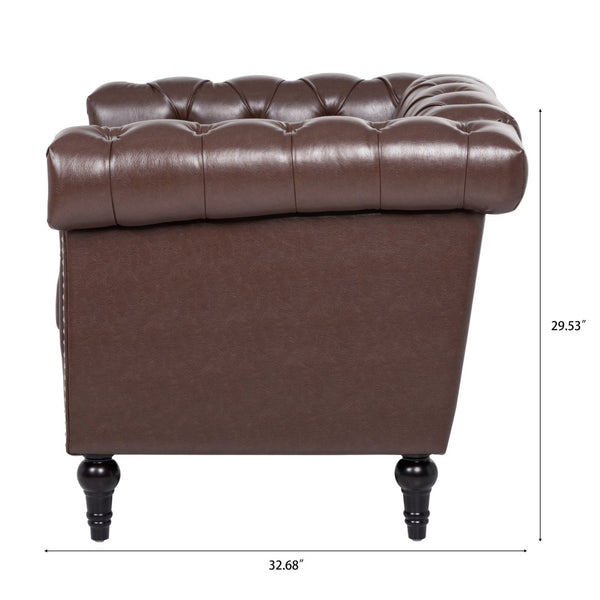 English Elm 1 Seater Quilted Pu Leather Accent Sofa with Pocket Spring Birch Legs Living Room W68085024