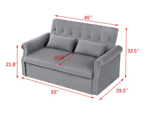 English Elm Artemax Velvet Tufted Convertible Loveseat Sleeper with Nailhead Trim for Small Spaces Gray W668100736