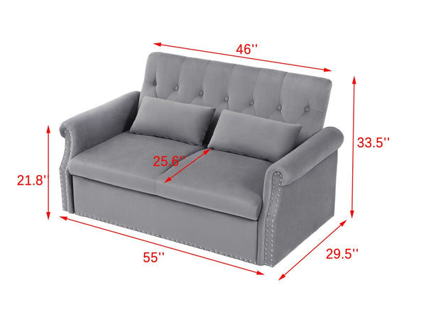 English Elm Artemax Velvet Tufted Convertible Loveseat Sleeper with Nailhead Trim for Small Spaces Gray W668100736