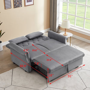English Elm Artemax Velvet Tufted Convertible Loveseat Sleeper with Nailhead Trim for Small Spaces Gray W668100736