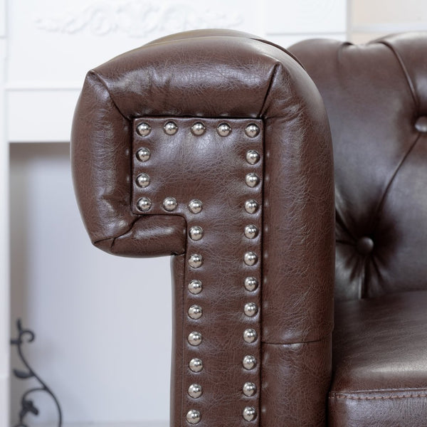 English Elm 1 Seater Quilted Pu Leather Accent Sofa with Pocket Spring Birch Legs Living Room W68085024