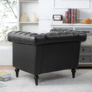 English Elm 1 Seater Quilted Pu Leather Accent Sofa with Pocket Spring Birch Legs Living Room W68085023