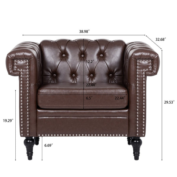 English Elm 1 Seater Quilted Pu Leather Accent Sofa with Pocket Spring Birch Legs Living Room W68085024